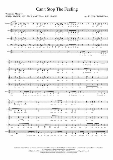 Cant Stop The Feeling Satb A Cappella Sheet Music