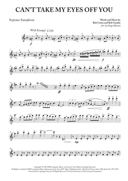 Cant Take My Eyes Off Of You For Saxophone Quartet Sheet Music