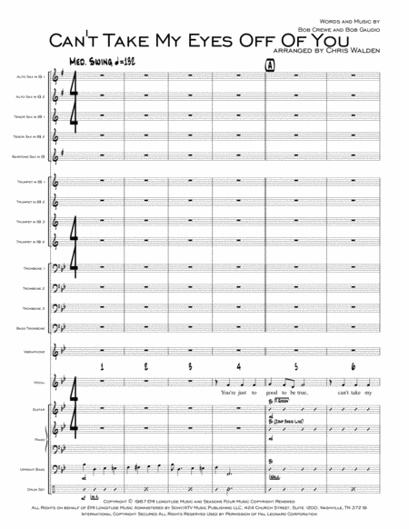 Cant Take My Eyes Off Of You Swing Version Sheet Music