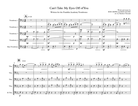 Cant Take My Eyes Off Of You Trombone Quintet Parunak Sheet Music