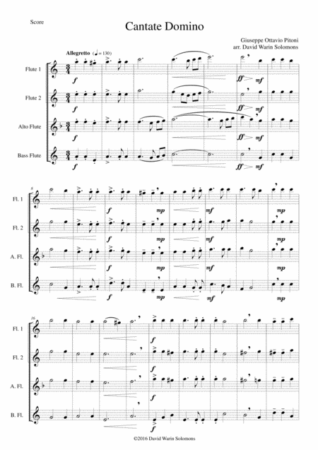 Cantate Domino By Pitoni Arranged For Flute Quartet 2 Flutes Alto Flute Bass Flute Sheet Music