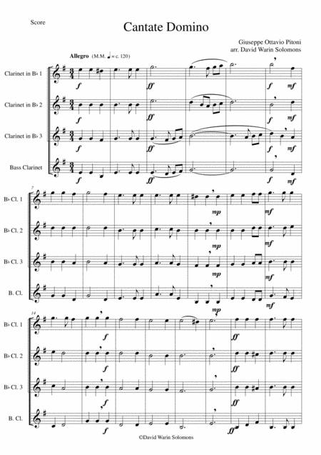 Cantate Domino For Clarinet Quartet Sheet Music