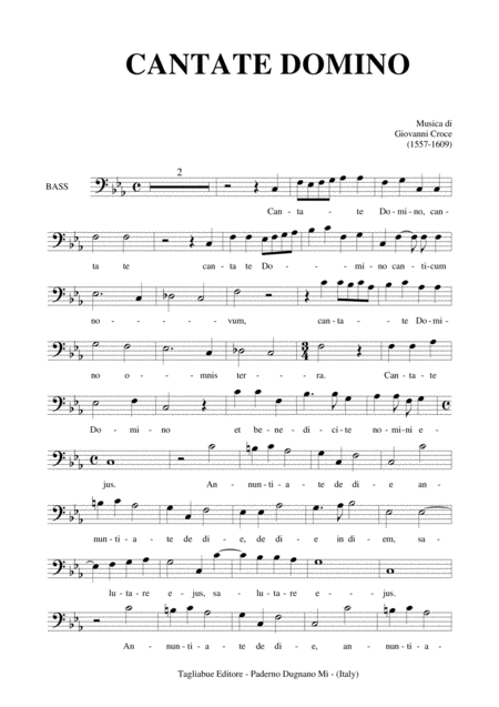 Cantate Domino Giovanni Croce Part For Bass Sheet Music