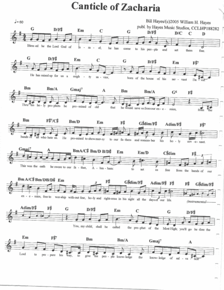 Free Sheet Music Canticle Of Zacharia