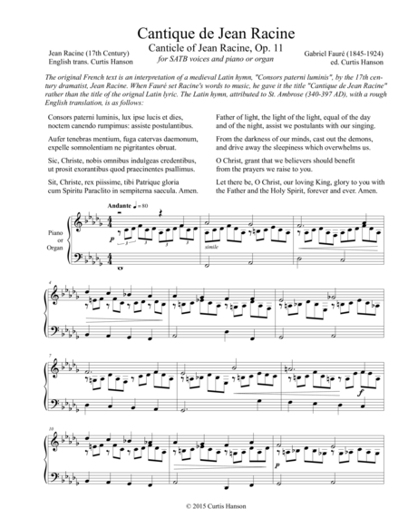 Free Sheet Music Cantique De Jean Racine Satb