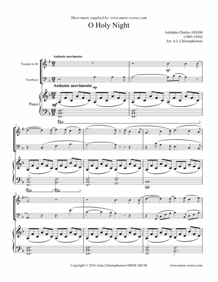 Cantique De Noel O Holy Night Trumpet Trombone Piano F Major Sheet Music