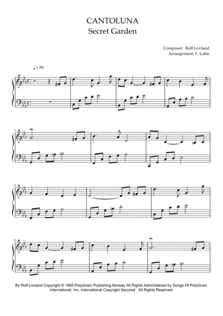 Free Sheet Music Cantoluna Secret Garden