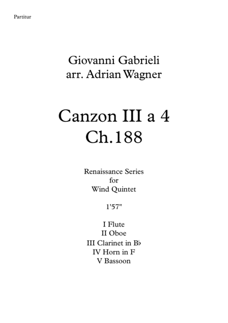 Canzon Iii A 4 Ch 188 Giovanni Gabrieli Wind Quintet Arr Adrian Wagner Sheet Music