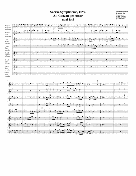 Free Sheet Music Canzon No 31 A8 1597 Arrangement For 8 Recorders
