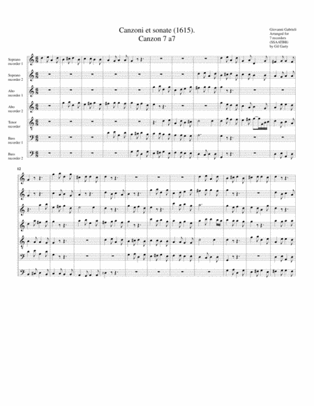 Free Sheet Music Canzon No 7 A7 1615 Arrangement For 7 Recorders