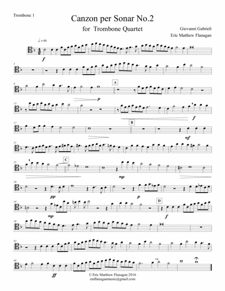 Canzon Per Sonar No 2 For Trombone Quartet Sheet Music