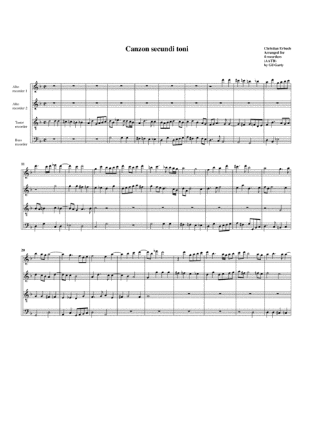 Canzon Secundi Toni Arrangement For 4 Recorders Sheet Music