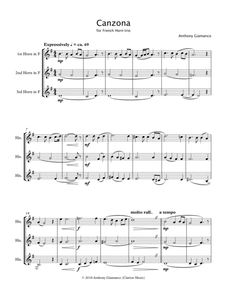 Canzona For Horn Trio Sheet Music