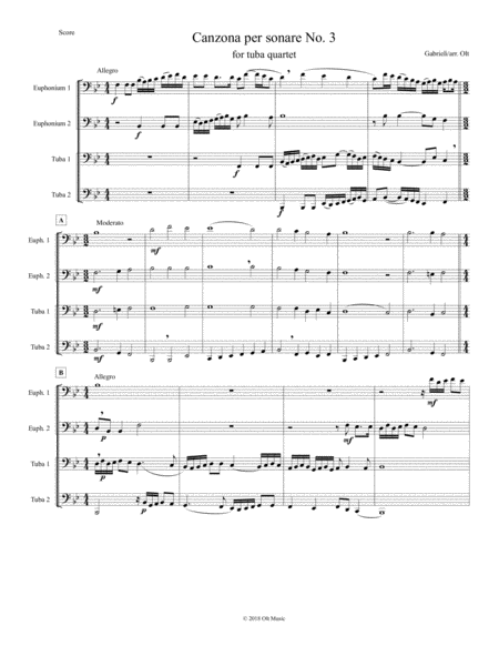 Canzona Per Sonare No 3 For Tuba Quartet Sheet Music