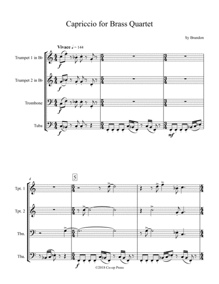 Free Sheet Music Capriccio For Brass Quartet