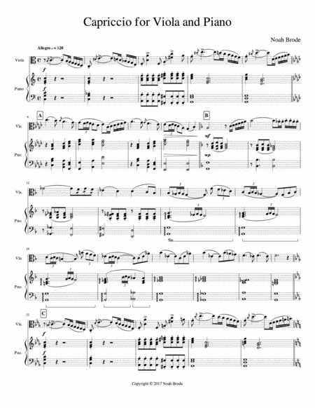 Free Sheet Music Capriccio For Viola And Piano