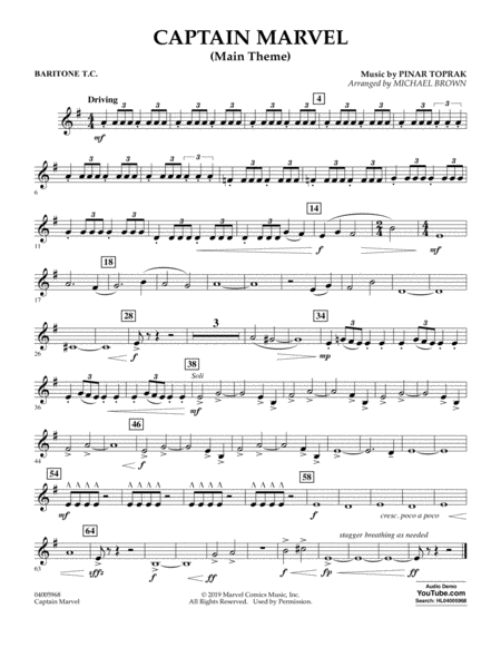 Captain Marvel Main Theme Arr Michael Brown Baritonet C Sheet Music