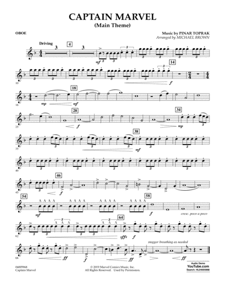 Captain Marvel Main Theme Arr Michael Brown Oboe Sheet Music