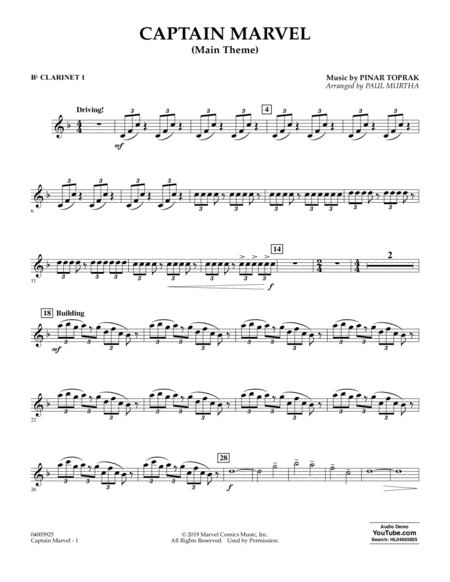 Captain Marvel Main Theme Arr Paul Murtha Bb Clarinet 1 Sheet Music