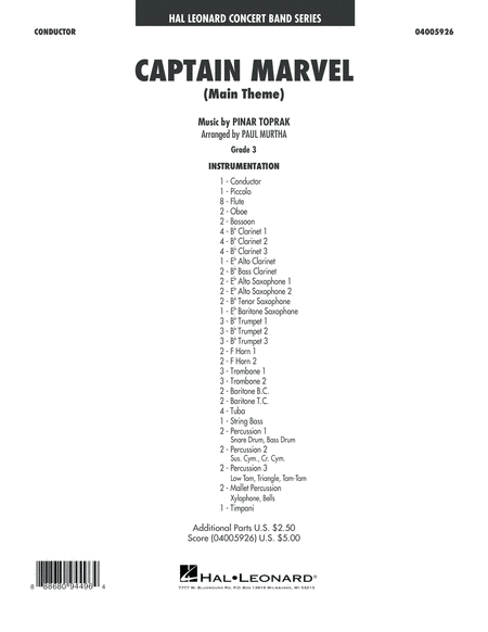 Free Sheet Music Captain Marvel Main Theme Arr Paul Murtha Conductor Score Full Score