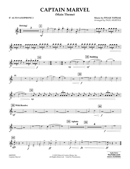 Captain Marvel Main Theme Arr Paul Murtha Eb Alto Saxophone 2 Sheet Music