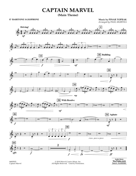 Captain Marvel Main Theme Arr Paul Murtha Eb Baritone Saxophone Sheet Music