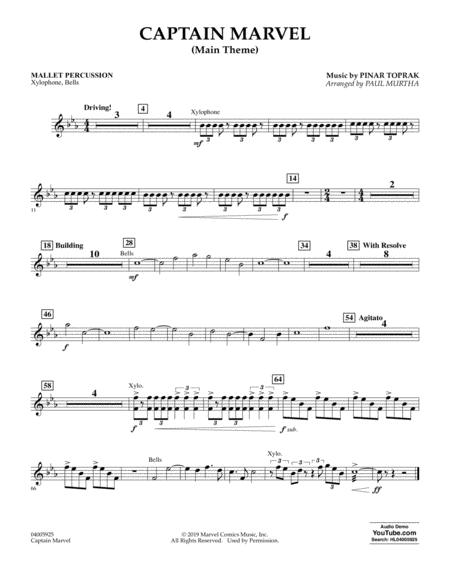 Captain Marvel Main Theme Arr Paul Murtha Mallet Percussion Sheet Music