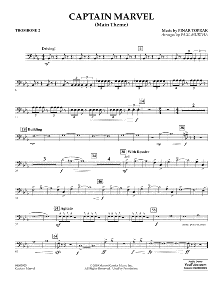 Captain Marvel Main Theme Arr Paul Murtha Trombone 2 Sheet Music