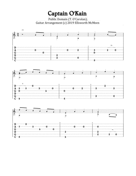 Free Sheet Music Captain O Kain For Fingerstyle Guitar Tuned Cgdgad
