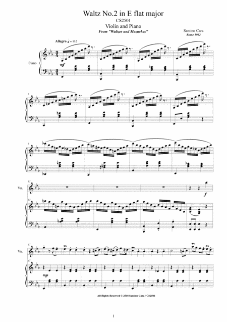 Free Sheet Music Cara Violin Waltz No 2 In E Flat Major Cs2501 For Violin And Piano