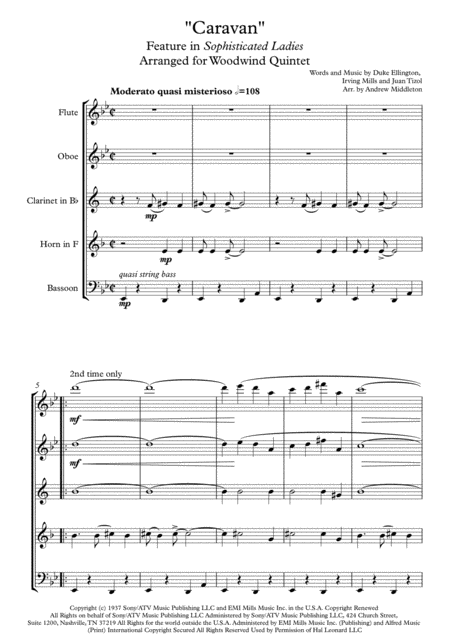 Free Sheet Music Caravan For Woodwind Quintet