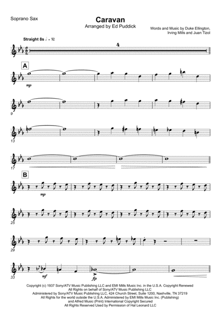 Caravan New Arrangement For Saxophone Quartet Sheet Music