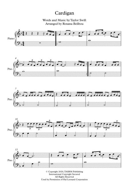 Free Sheet Music Cardigan F Major By Taylor Swift Easy Piano