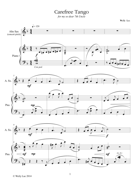 Carefree Tango For Alto Saxophone And Piano Sheet Music