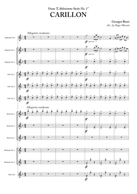 Carillon From L Arlesienne Suite No 1 For Saxophone Ensemble Sheet Music