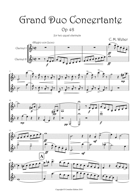 Free Sheet Music Carl Maria Von Weber Grand Duo Concertant For Clarinet Duet