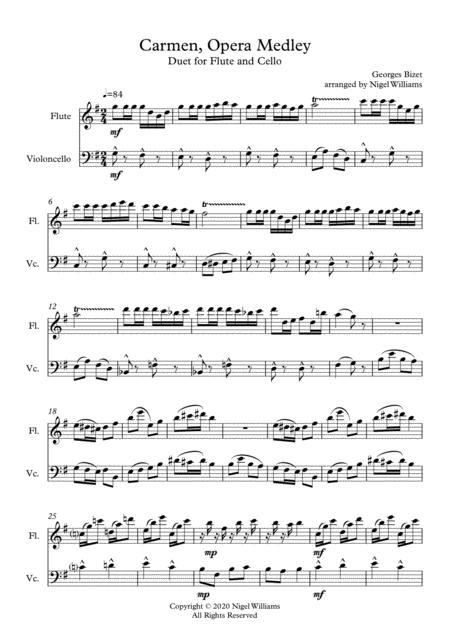 Free Sheet Music Carmen Opera Medley Duet For Flute And Cello