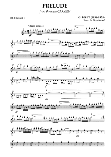 Free Sheet Music Carmen Overture Prelude For Clarinet Quartet