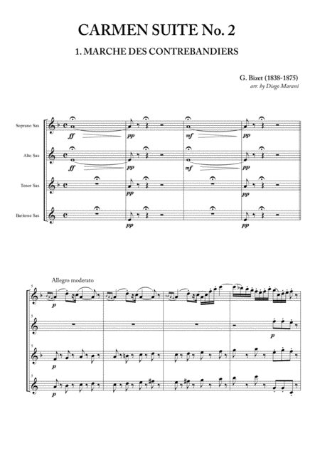 Free Sheet Music Carmen Suite No 2 For Saxophone Quartet