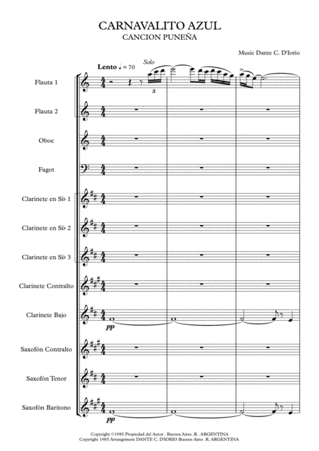 Free Sheet Music Carnavalito Azul Cancion Punea