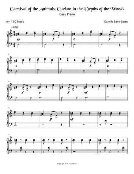 Carnival Of The Animals Cuckoo Easy Piano Sheet Music