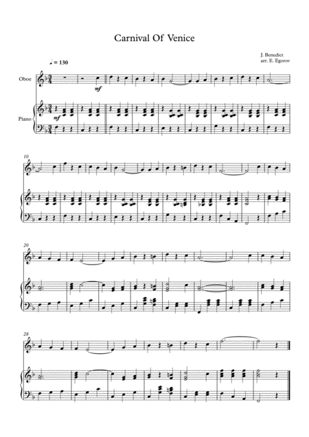 Carnival Of Venice Julius Benedict For Oboe Piano Sheet Music