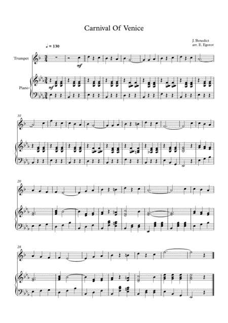 Free Sheet Music Carnival Of Venice Julius Benedict For Trumpet Piano