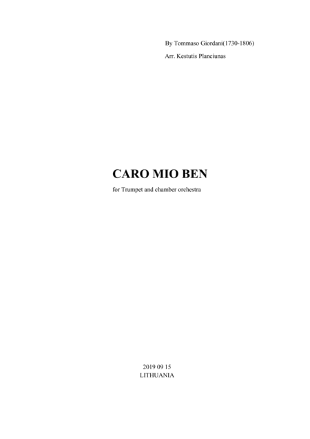 Caro Mio Ben For Trumpet And Chamber Orchestra Sheet Music