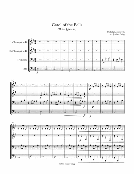 Carol Of The Bells Brass Quartet Sheet Music