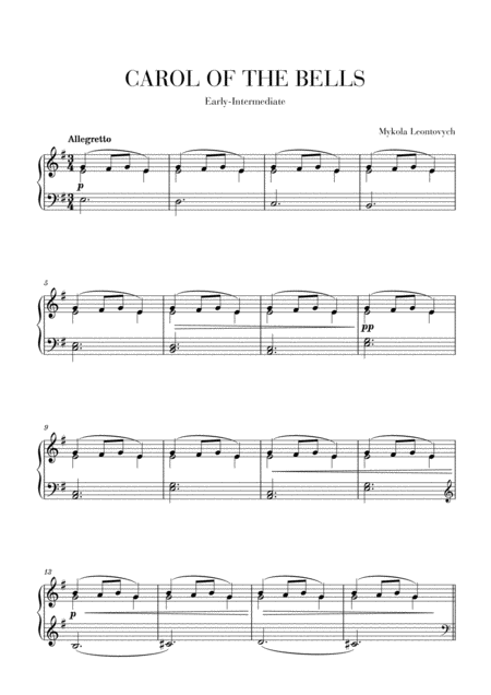 Free Sheet Music Carol Of The Bells Easy Intermediate Piano
