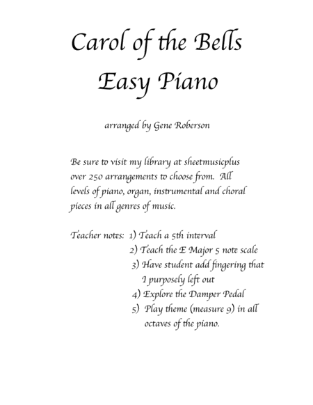 Carol Of The Bells Easy Piano Version Sheet Music