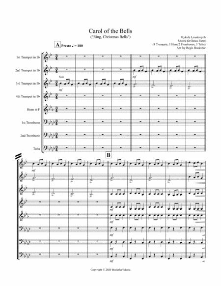 Free Sheet Music Carol Of The Bells F Min Brass Octet 4 Trp 1 Hrn 2 Trb 1 Tuba