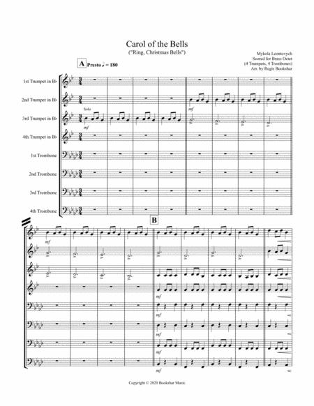 Free Sheet Music Carol Of The Bells F Min Brass Octet 4 Trp 4 Trb