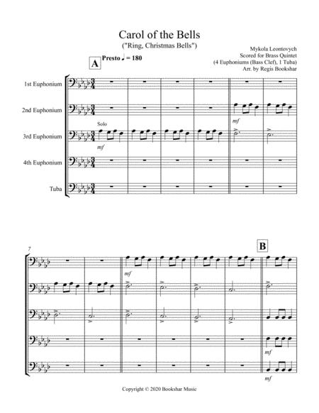 Free Sheet Music Carol Of The Bells F Min Brass Quartet 4 Euphoniums Bass Clef 1 Tuba